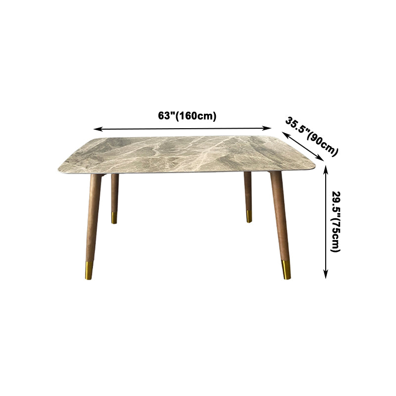 Mesa rectangular contemporánea de madera maciza, mesa superior de piedra sinterizada con patas de madera