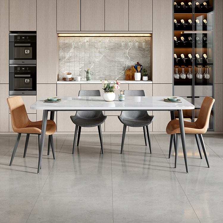 Modern Style Dining Table Rectangle Sintered Stone Dining Table with Black Frame