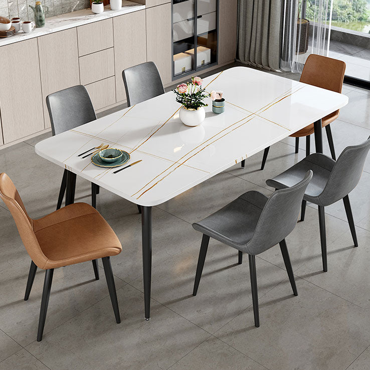 Modern Style Dining Table Rectangle Sintered Stone Dining Table with Black Frame