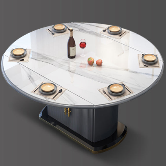 Round Traditional Luxury Dining Table Sintered Stone Table with Pedestal Base