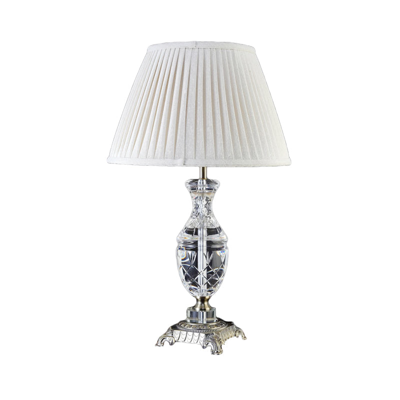 Tissu lampe de bureau ombrée moderne 1 tête gris claire avec bronze sculpté piédestal métallique