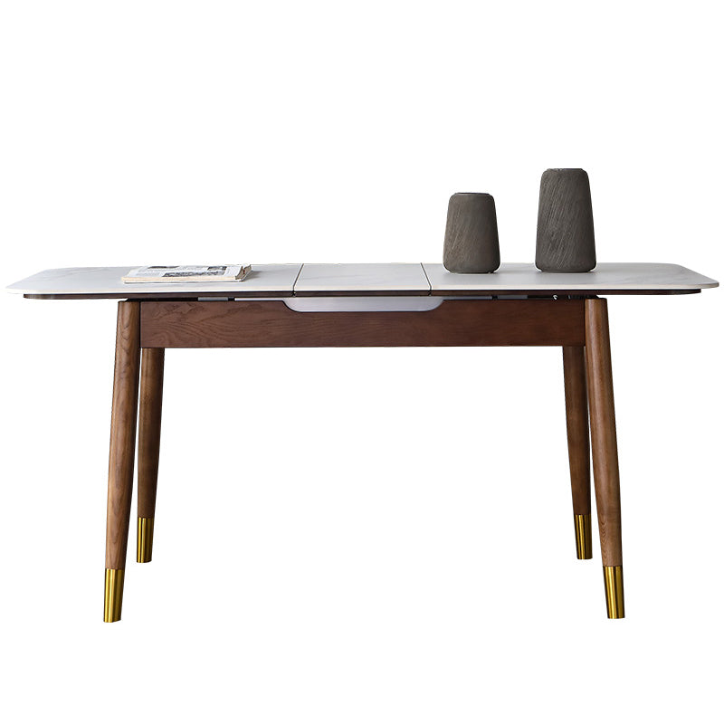 Rectangle Mid-Century Modern Dining Table White Sintered Stone Table with 4 Legs
