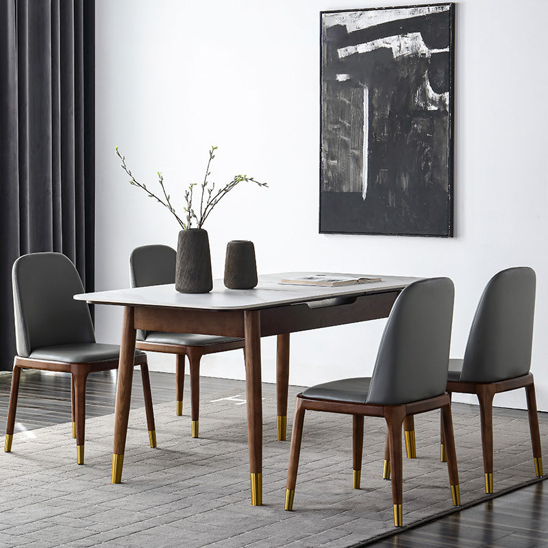 Rectangle Mid-Century Modern Dining Table White Sintered Stone Table with 4 Legs