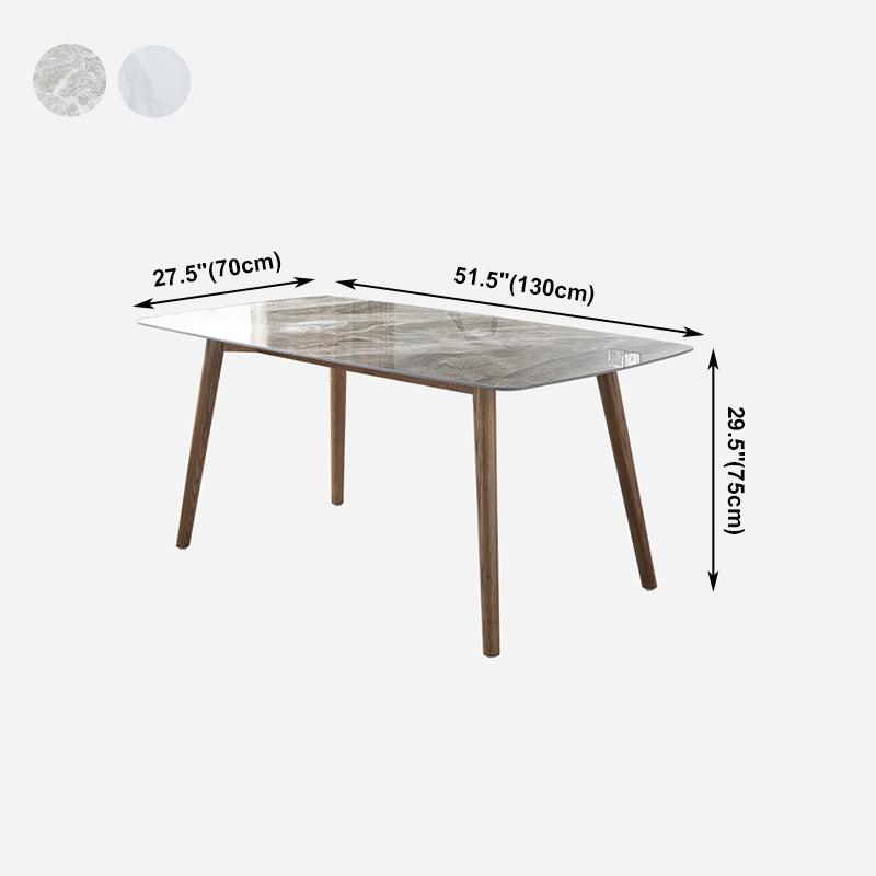 Eenvoudig gesinterde stenen eettafel 4 benen houten basis rechthoektafel voor thuis