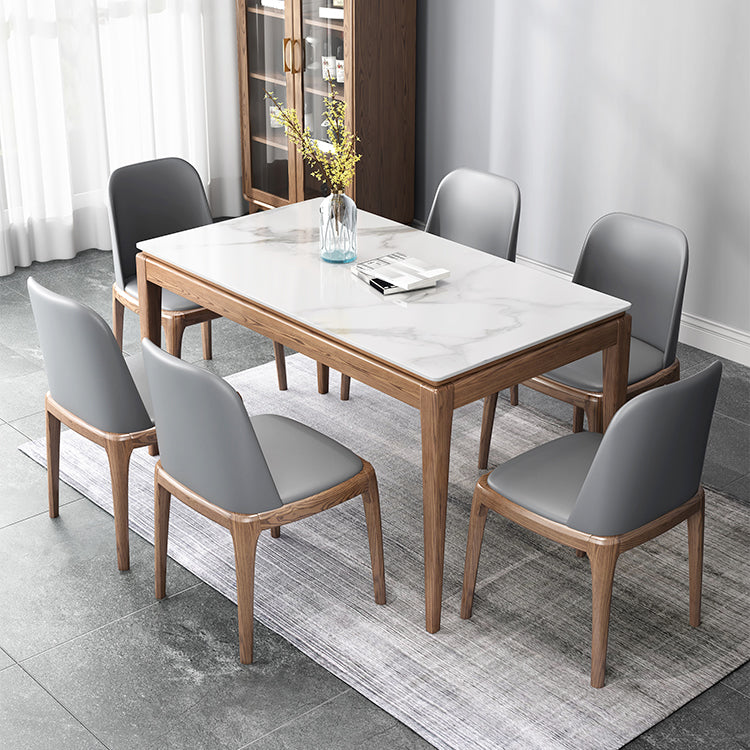 Mesa de comedor moderna rectangular de mediados de siglo Mesa de piedra sinterizada con 4 patas de madera maciza