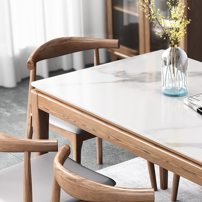 Mesa de comedor moderna rectangular de mediados de siglo Mesa de piedra sinterizada con 4 patas de madera maciza