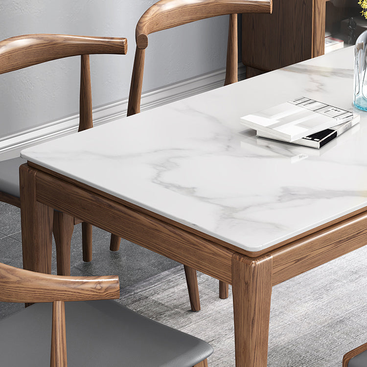 Mesa de comedor moderna rectangular de mediados de siglo Mesa de piedra sinterizada con 4 patas de madera maciza