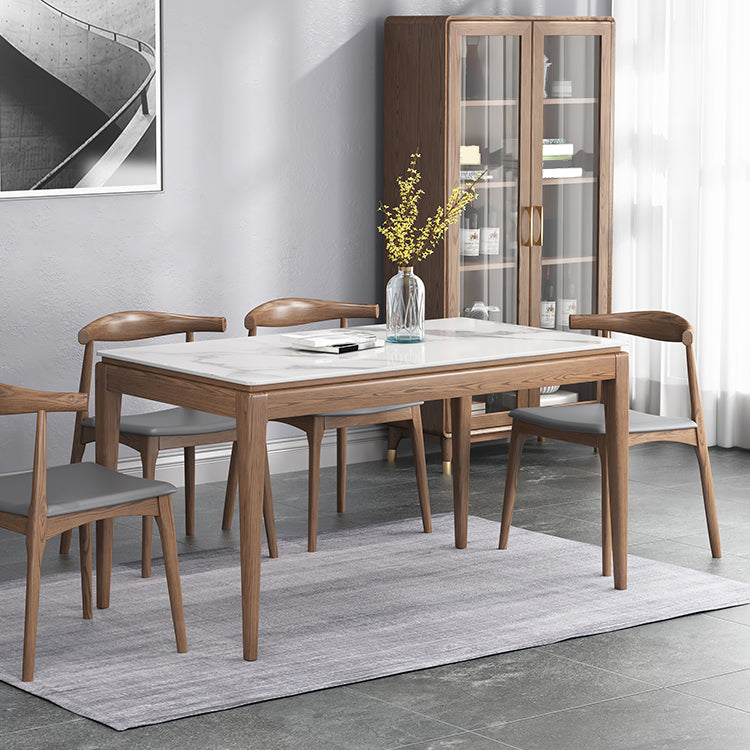 Mesa de comedor moderna rectangular de mediados de siglo Mesa de piedra sinterizada con 4 patas de madera maciza