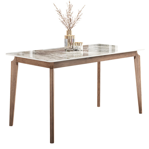 Rectangle Mid-Century Modern Dining Table Sintered Stone Table with 4 Solid Wood Legs