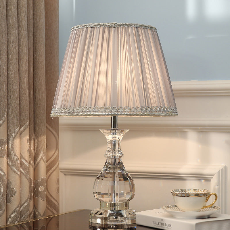 Clear Crystal Gourd Table Lamp Modern 1 Bulb Desk Light in Grey with Faux-Braided Detailing