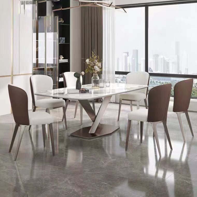 Traditional Luxury Dining Table Rectangle Sintered Stone Dining Table with Rose Gold Frame