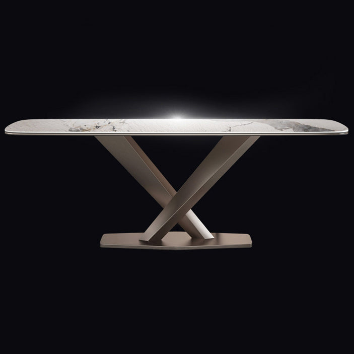 Traditional Luxury Dining Table Rectangle Sintered Stone Dining Table with Rose Gold Frame