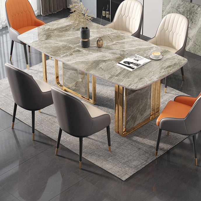Mesa de comedor de lujo tradicional rectángulo de piedra sinterizada mesa doble pedestal