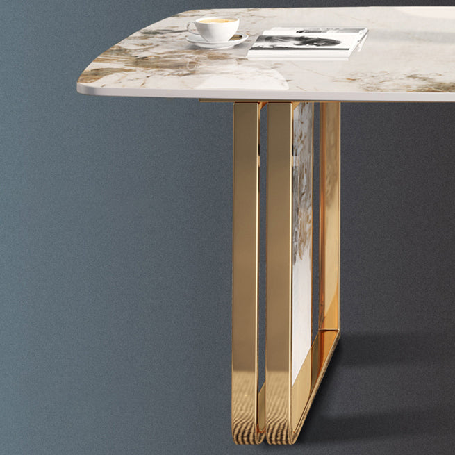 Mesa de comedor de lujo tradicional rectángulo de piedra sinterizada mesa doble pedestal