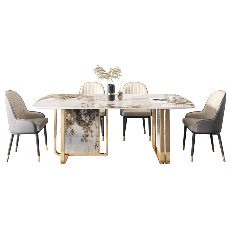 Mesa de comedor de lujo tradicional rectángulo de piedra sinterizada mesa doble pedestal