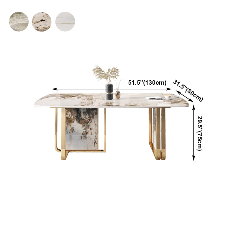 Mesa de comedor de lujo tradicional rectángulo de piedra sinterizada mesa doble pedestal