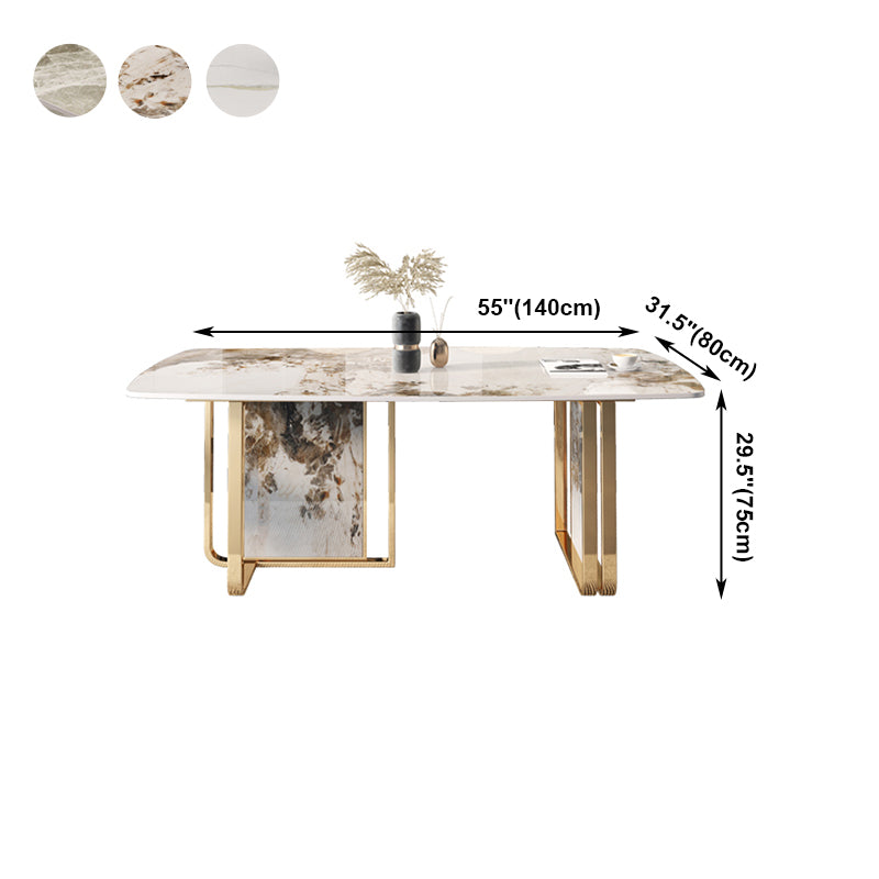 Mesa de comedor de lujo tradicional rectángulo de piedra sinterizada mesa doble pedestal