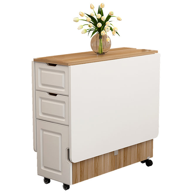 Solid Wood Mid-Century Rectangle Table Wooden Top Table with Drop Leaf
