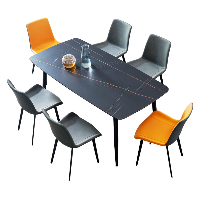 Modern Style Dining Table Rectangle Sintered Stone 4 Legs Table with Black Frame