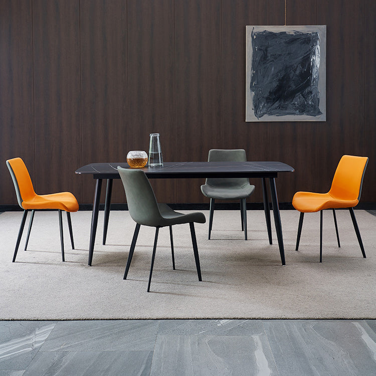 Modern Style Dining Table Rectangle Sintered Stone 4 Legs Table with Black Frame