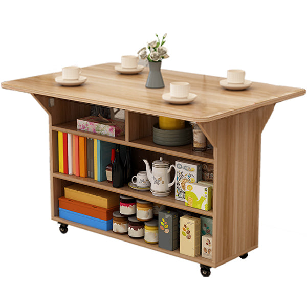 Solid Wood Mid-Century Rectangular Table Wood Top Table with Drop Leaf