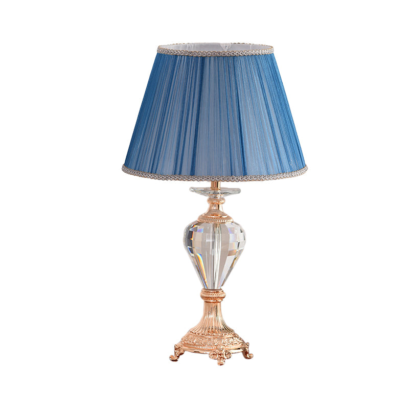Gearceerde bureaulamp moderne stof 1 lamp blauw tafellicht met gebeeldhouwde koperen metalen basis