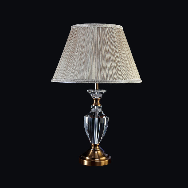 Lampada da comodino contemporanea a 1 testa da scrivania beige chiaro a svasatura ampia con paralume in tessuto
