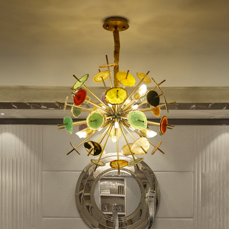 Art Deco Blume Form Kronleuchter Beleuchtung Achat 12 Lichter hängen Deckenleuchten in Gold