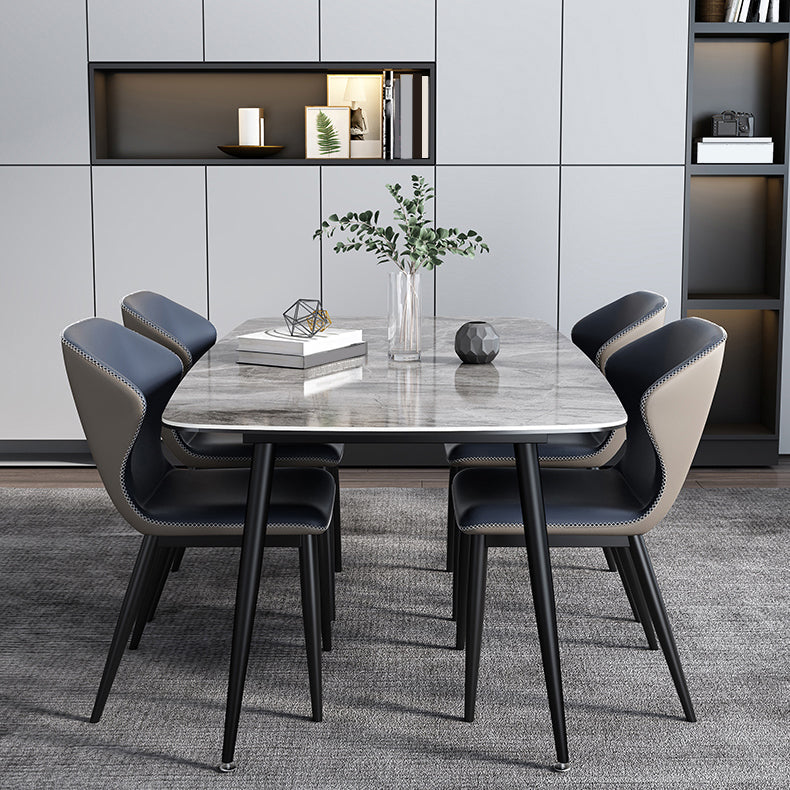 Sintered Stone Dining Table Simplicity Style 4 Legs Carbon Steel Base Rectangle Table for Home