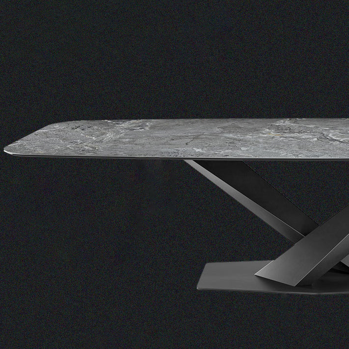 Rectangle Contemporary Dining Room Table Sintered Stone Table with Black Pedestal Base