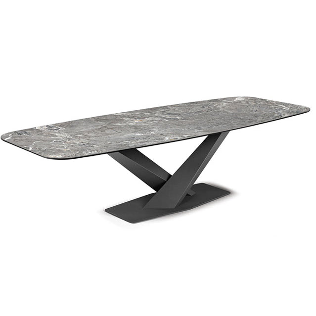 Rectangle Contemporary Dining Room Table Sintered Stone Table with Black Pedestal Base