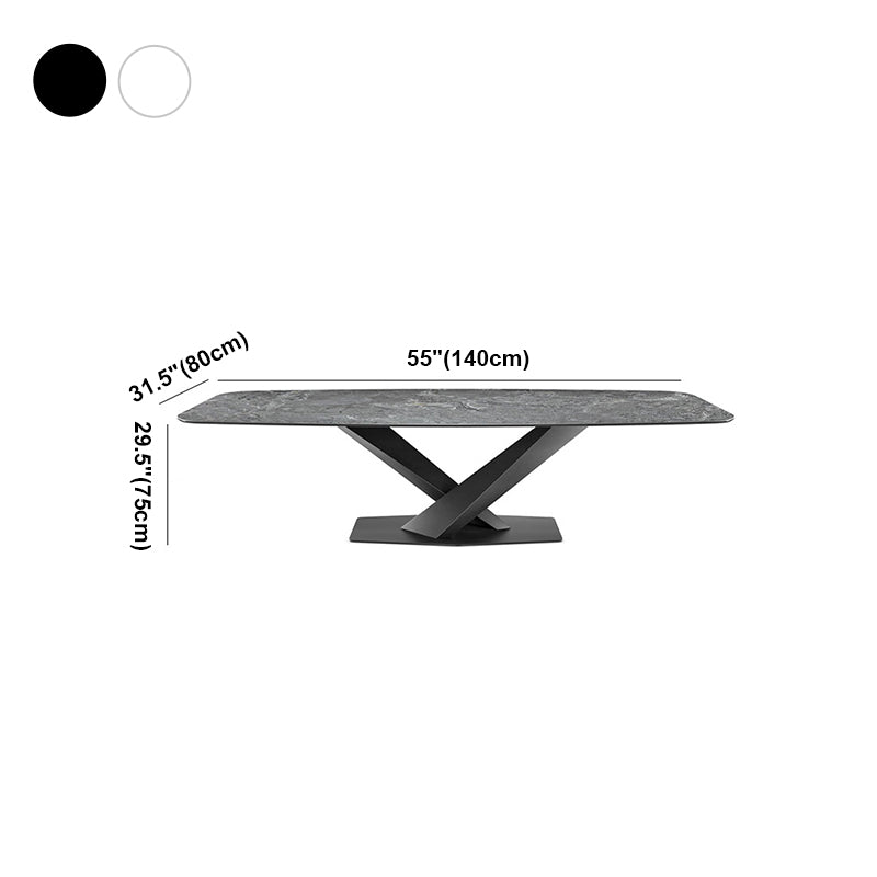 Rectangle Contemporary Dining Room Table Sintered Stone Table with Black Pedestal Base