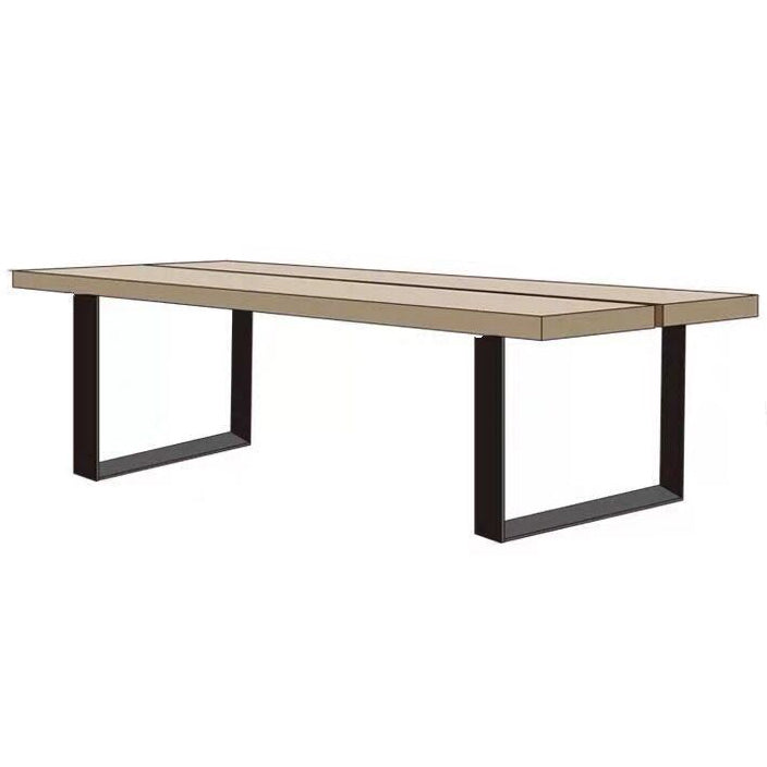 Rectangle Industrial Dining Room Table Pine Solid Wood Table with Black Double Pedestal