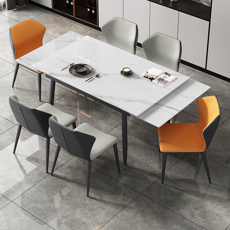 Witte eettafel in moderne stijl, rechthoekige eettafel van gesinterd steen met 4 poten
