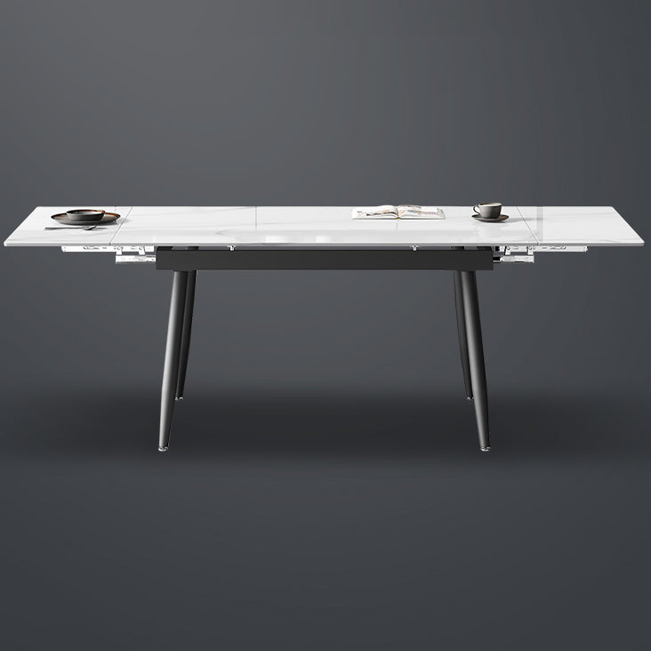Witte eettafel in moderne stijl, rechthoekige eettafel van gesinterd steen met 4 poten