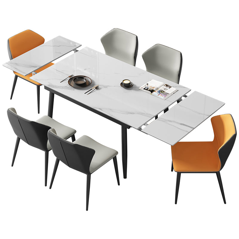 Witte eettafel in moderne stijl, rechthoekige eettafel van gesinterd steen met 4 poten