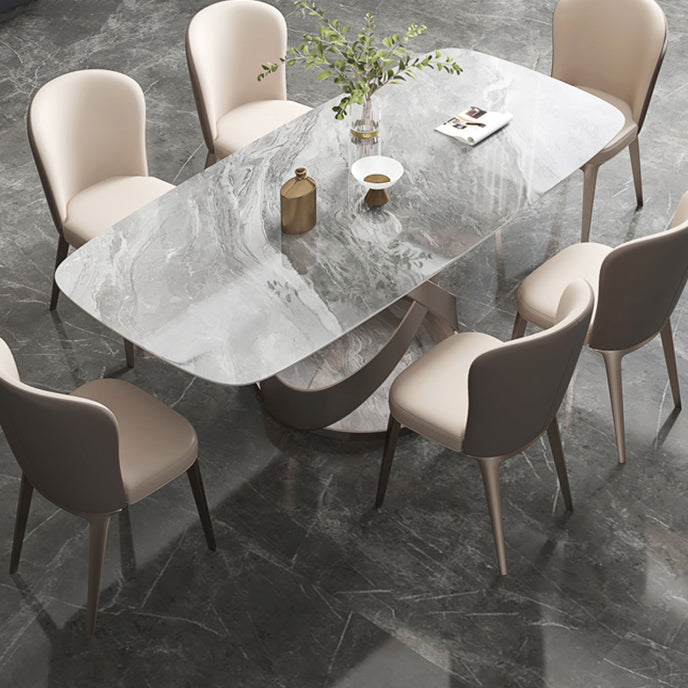 Mesa de comedor de lujo tradicional rectángulo gris mesa de comedor de piedra sinterizada con base de pedestal