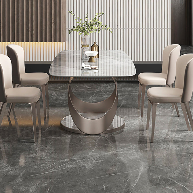 Mesa de comedor de lujo tradicional rectángulo gris mesa de comedor de piedra sinterizada con base de pedestal