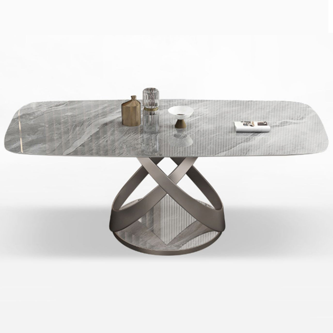Mesa de comedor de lujo tradicional rectángulo gris mesa de comedor de piedra sinterizada con base de pedestal