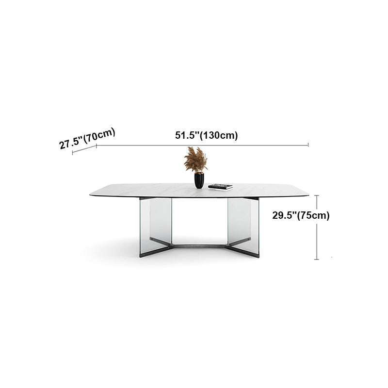 Modern Style White Dining Table Rectangle Sintered Stone Table with Acrylic Base