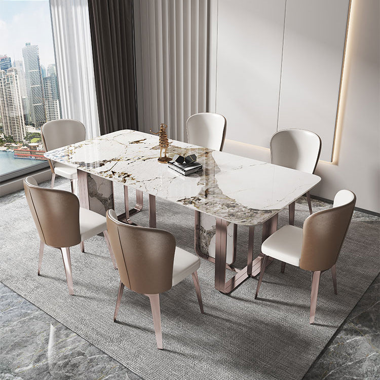 Traditional Luxury Dining Table Sintered Stone Rectangle Dining Table with Rose Gold Frame