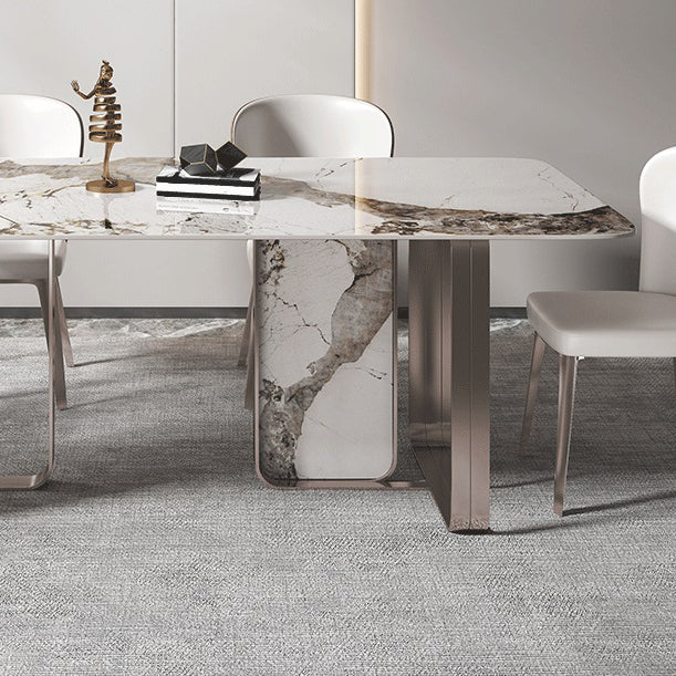 Traditional Luxury Dining Table Sintered Stone Rectangle Dining Table with Rose Gold Frame