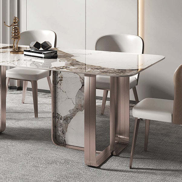 Traditional Luxury Dining Table Sintered Stone Rectangle Dining Table with Rose Gold Frame