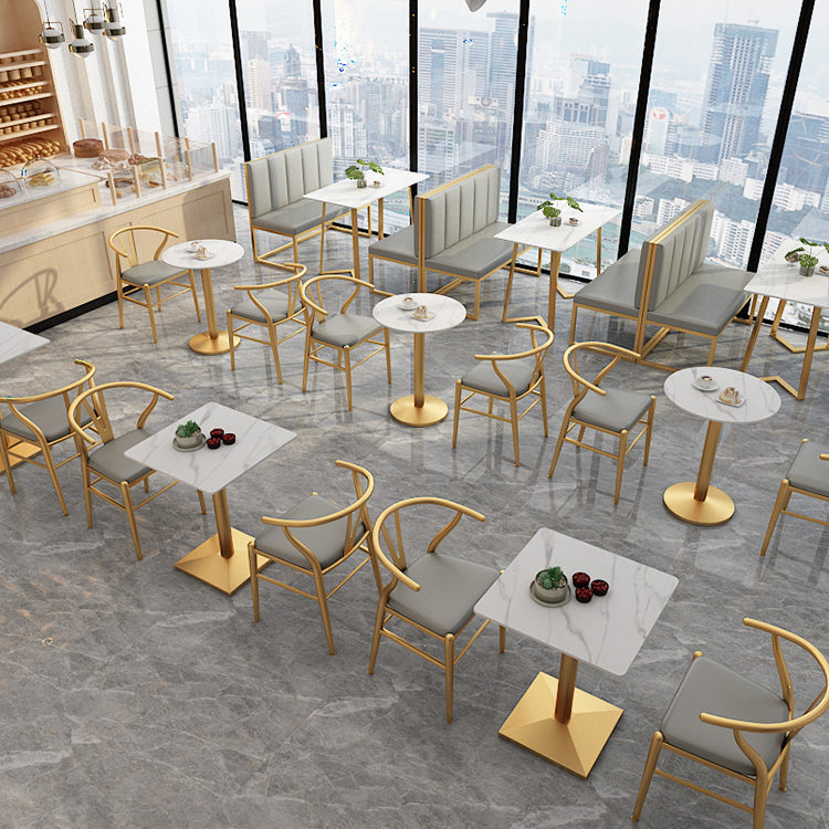 Traditional Luxury Dining Table White Sintered Stone Table with Gold Metal Base