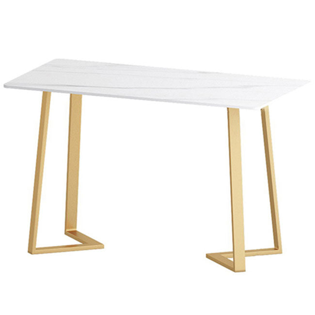 Traditional Luxury Dining Table White Sintered Stone Table with Gold Metal Base
