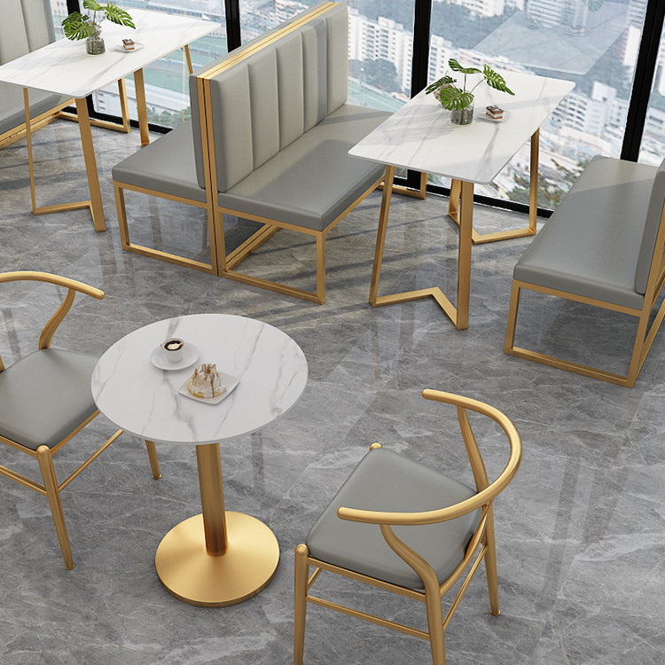 Traditional Luxury Dining Table White Sintered Stone Table with Gold Metal Base