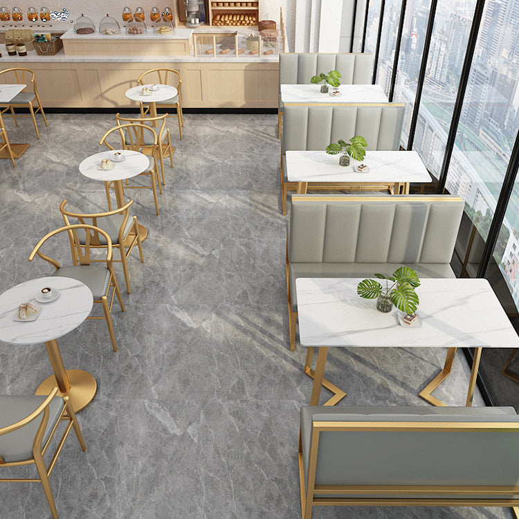 Traditional Luxury Dining Table White Sintered Stone Table with Gold Metal Base