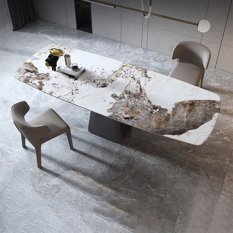 Modern Style Rectangle Dining Table Sintered Stone Pedestal Dining Table for Home Use
