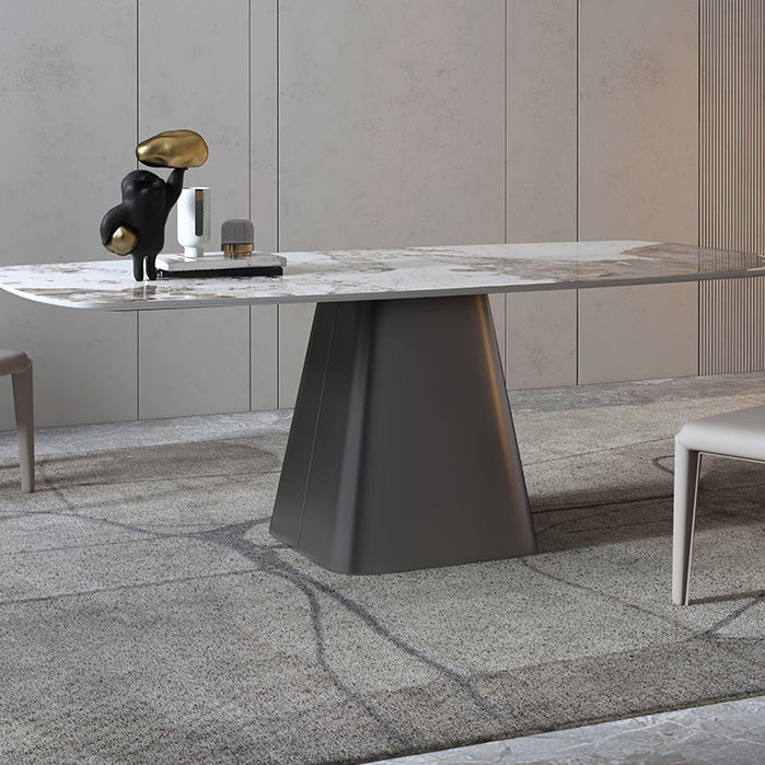 Modern Style Rectangle Dining Table Sintered Stone Pedestal Dining Table for Home Use