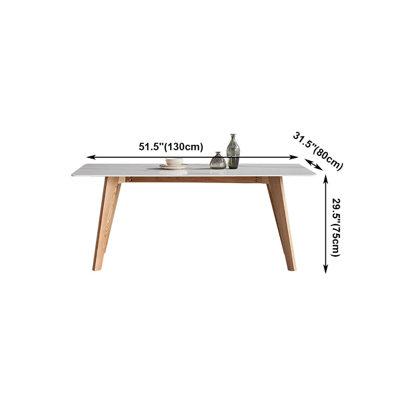 Rectangle Contemporary Dining Room Table White Sintered Stone Table with Ash Solid Wood Base